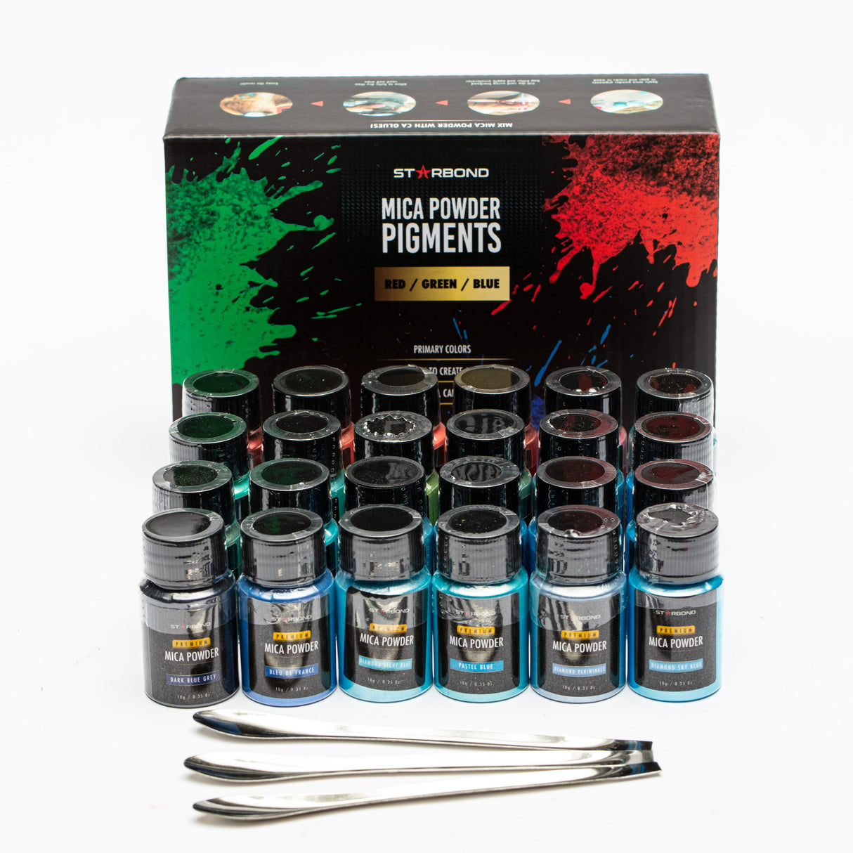 Vibrant 24-color RGB Mica Powder Pigment Set of 24 Colours 10g craft kit