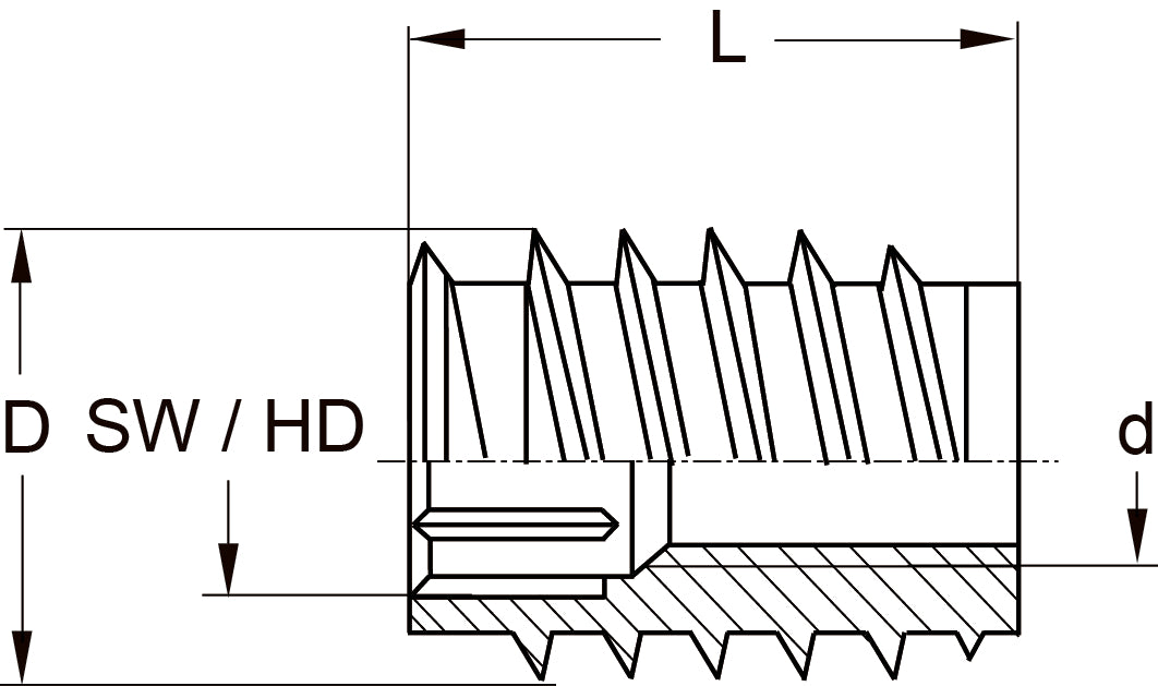 RAMPA Threaded Inserts M6 x 16mm Unflanged Pack of 10