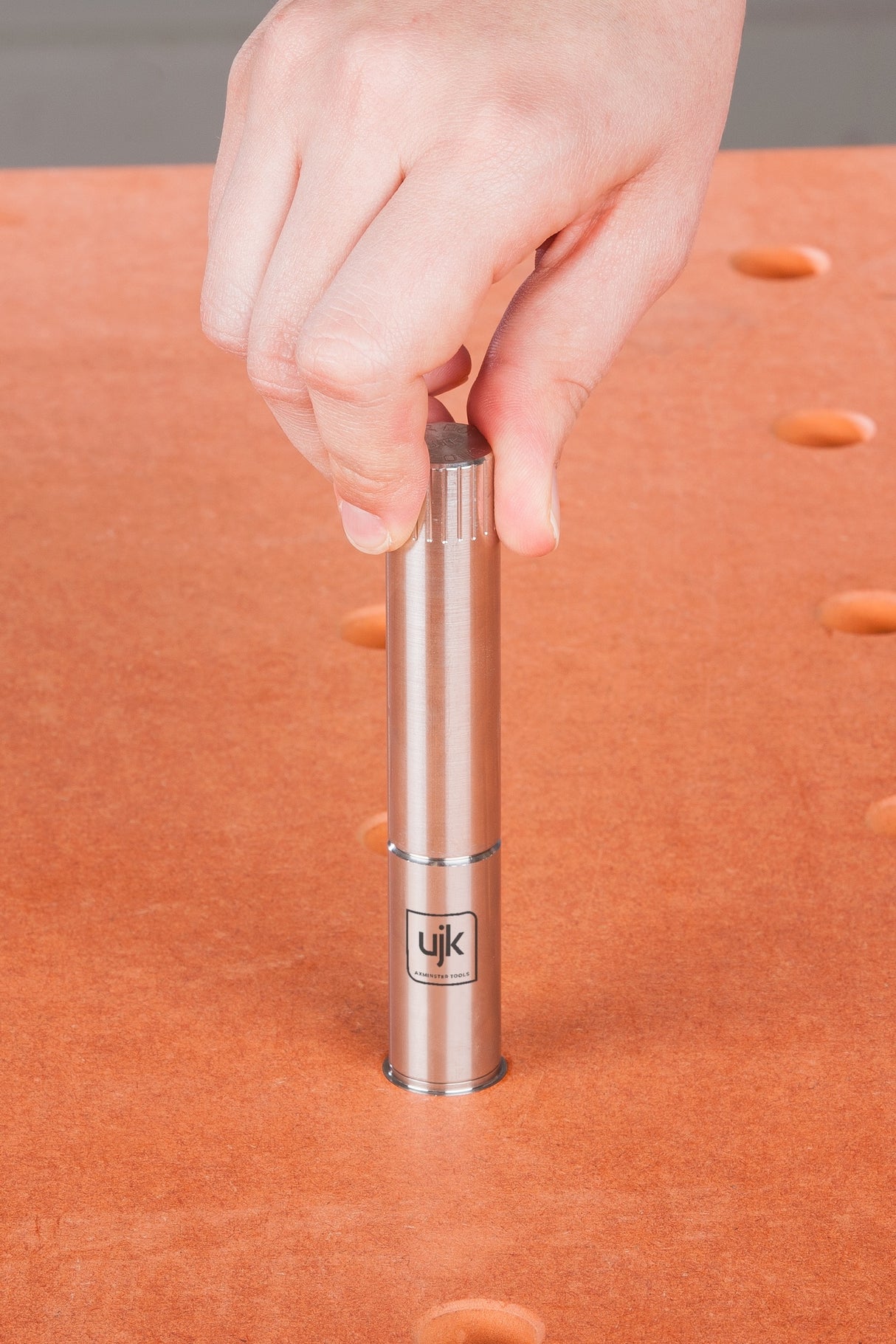 UJK Long Super Dog 20mm Bench Dog in use with plunge saw and guide track on multifunction workbench