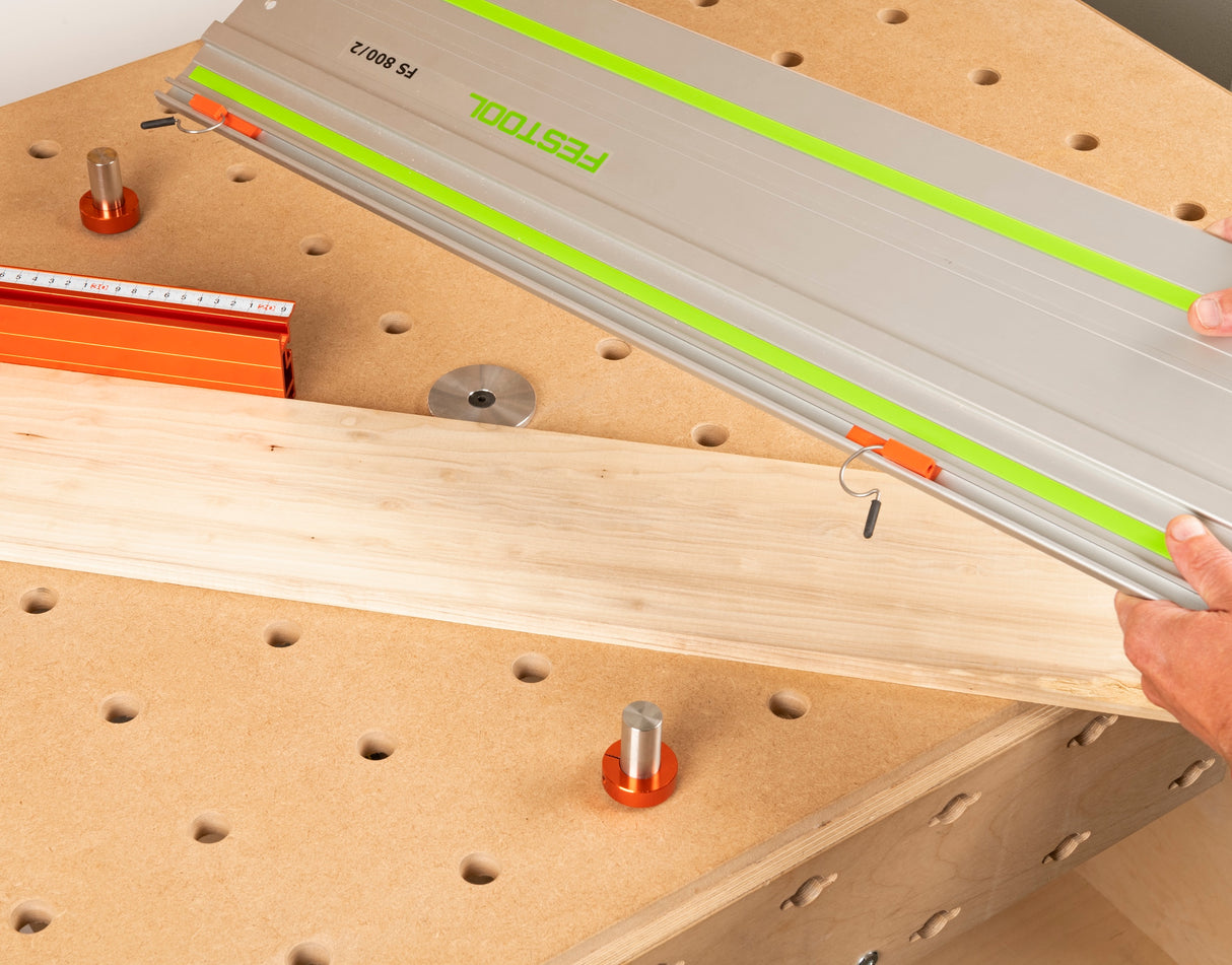 UJK Fence and Length Stop for Guide Rail Saws on 20mm Dog Hole Workbench