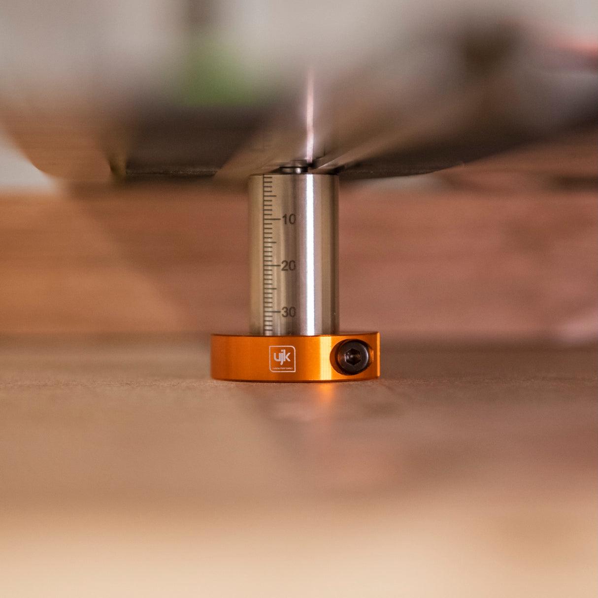 UJK 20mm Guide Rail Bench Dogs for Festool Guide Rails Pack of 2 shown inserted into Festool guide rail Tee-slot from below