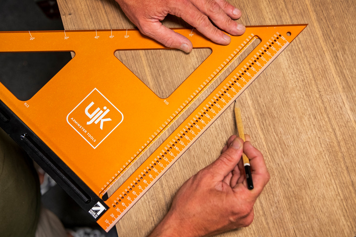 Australian made UJK 350mm marking square showcasing precise engineering for accurate woodworking layouts