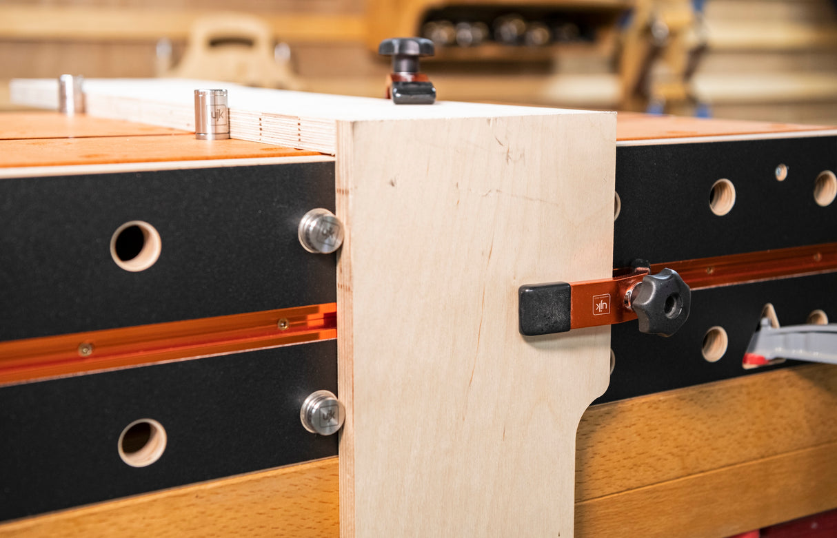 UJK Compact Multifunction Workbench with 20mm Dog Holes, angled view showing portability and versatility