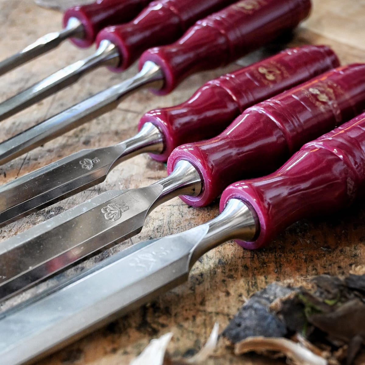 Kirschen Two Cherries Plastic Handle Firmer Chisels Bevel Edge Set of 6 in Wooden Case