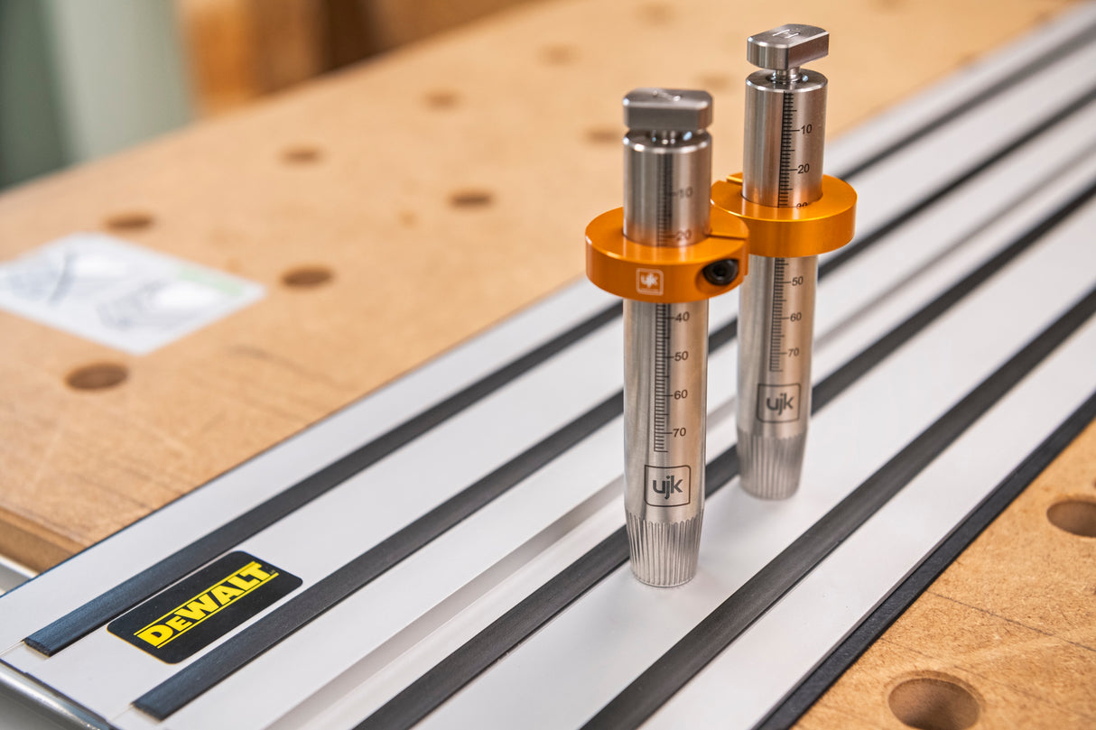 Stainless steel UJK 20mm Guide Rail Bench Dogs for DeWalt Guide Rails, Tee-bolt design, fits DeWalt guide rail Tee-slot