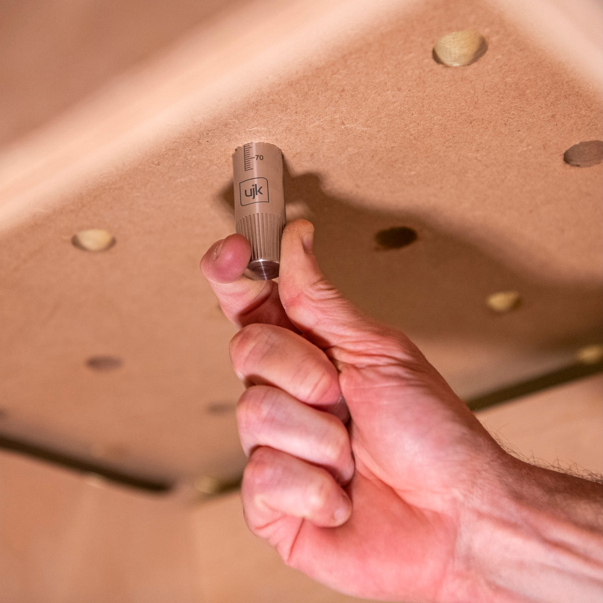 Pair of stainless steel UJK 20mm Guide Rail Bench Dogs for DeWalt Guide Rails, compatible with Tee-slot on DeWalt guide rail underside