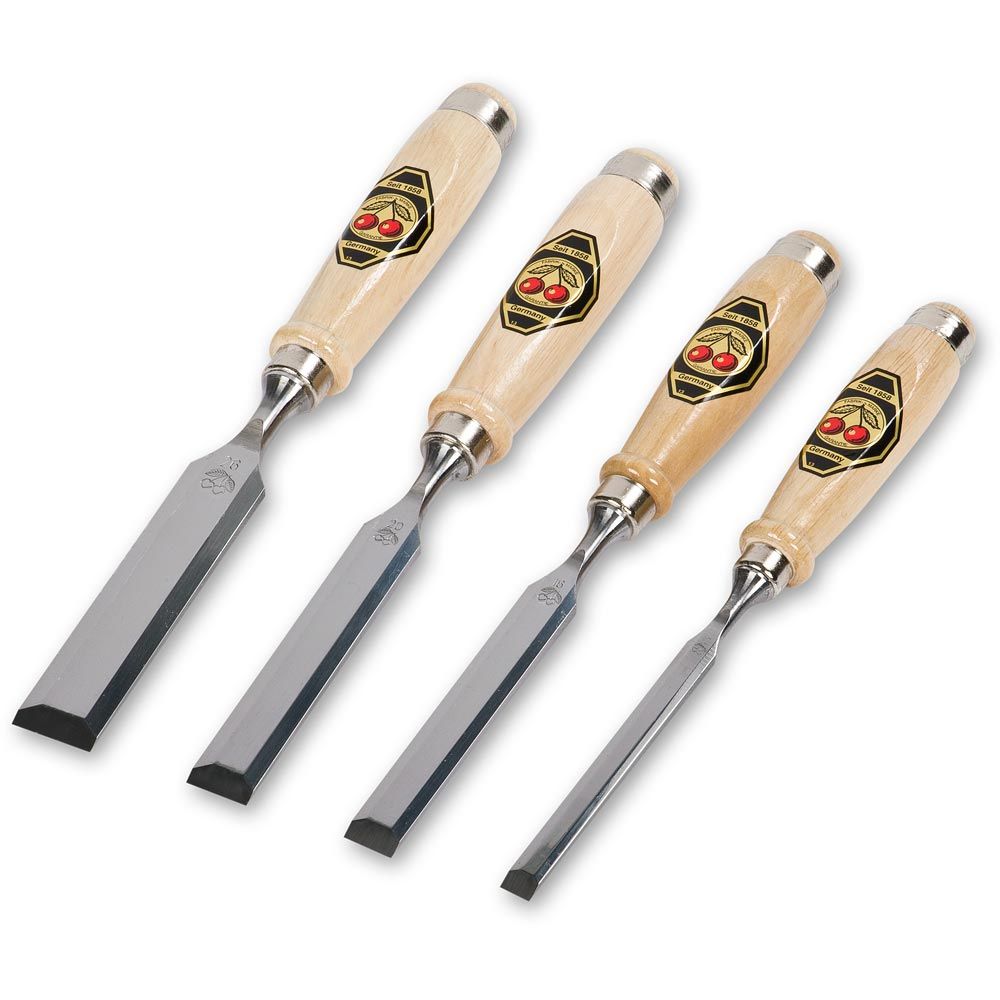Kirschen Two Cherries Box Set of 4 Firmer Chisels Bevel Edge with Wooden Handles
