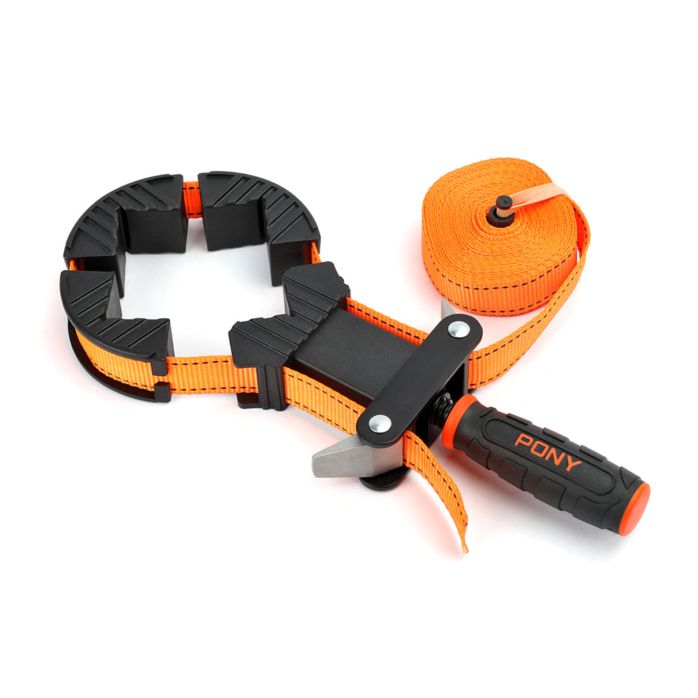 Pony Jorgensen Rapid-Acting Band Clamp showing strong nylon webbing band and aluminium levers