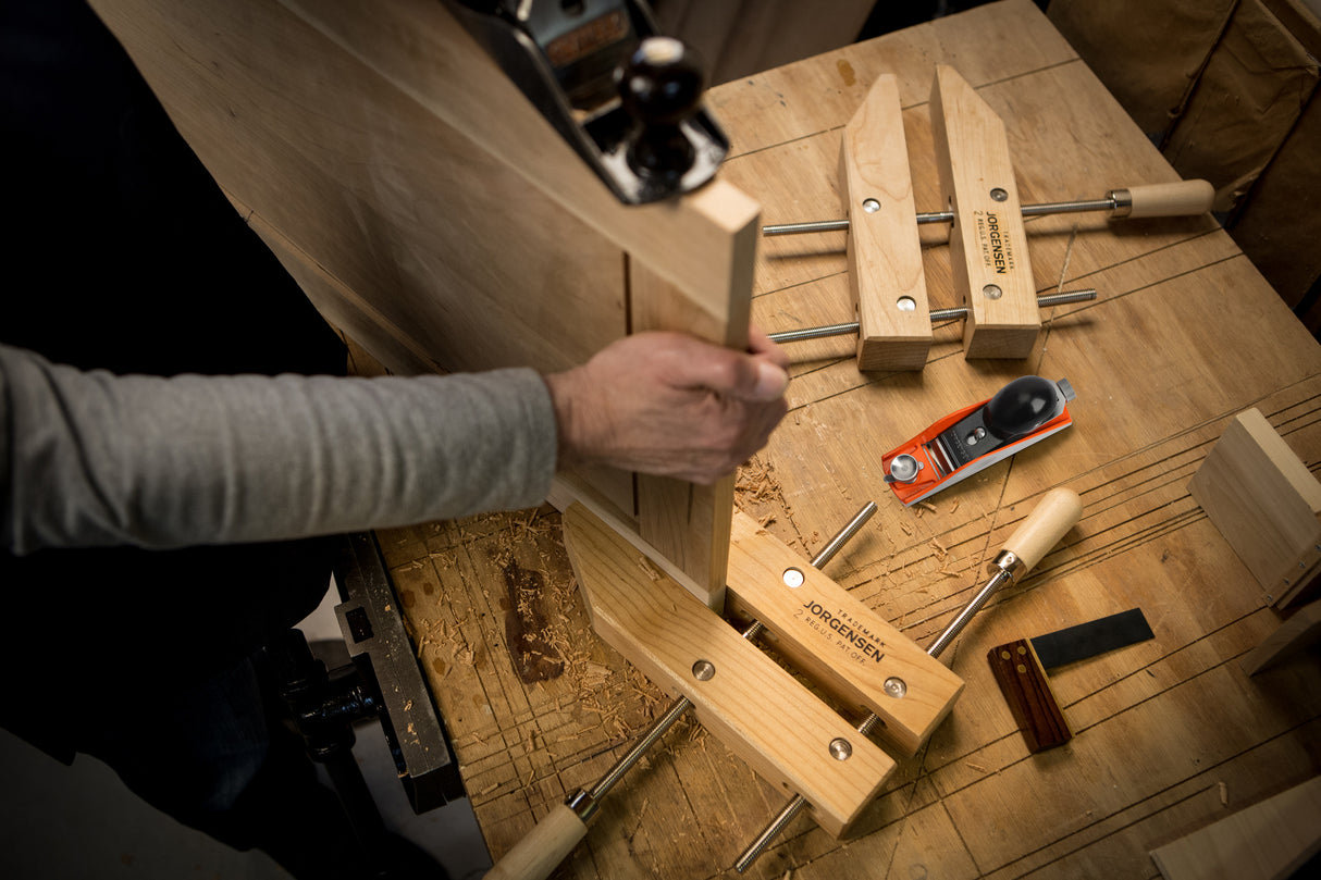Pony Jorgensen Set of 3 Wooden Hand Screw Clamps in use on woodworking project