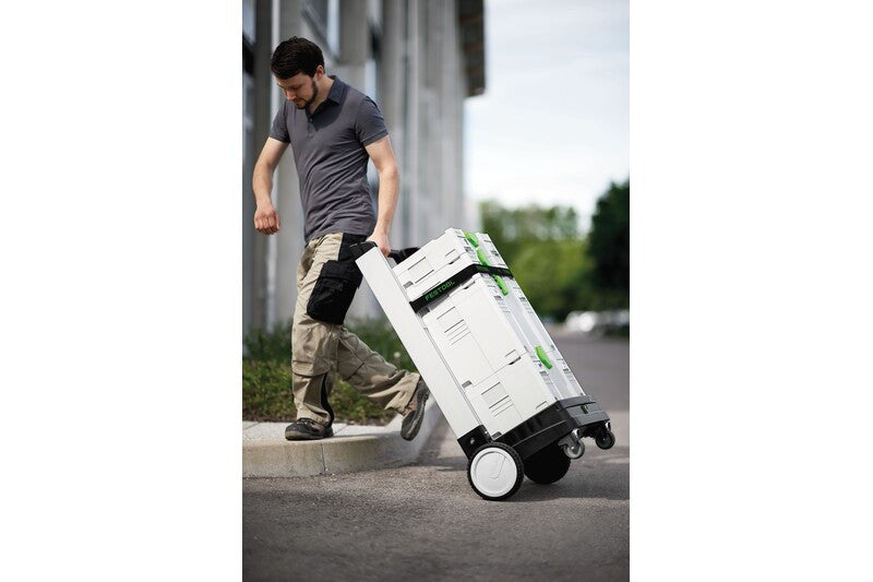 Festool SYS-ROLL Mobile Cart with large wheels for easy stair movement and lockable castors for steering control