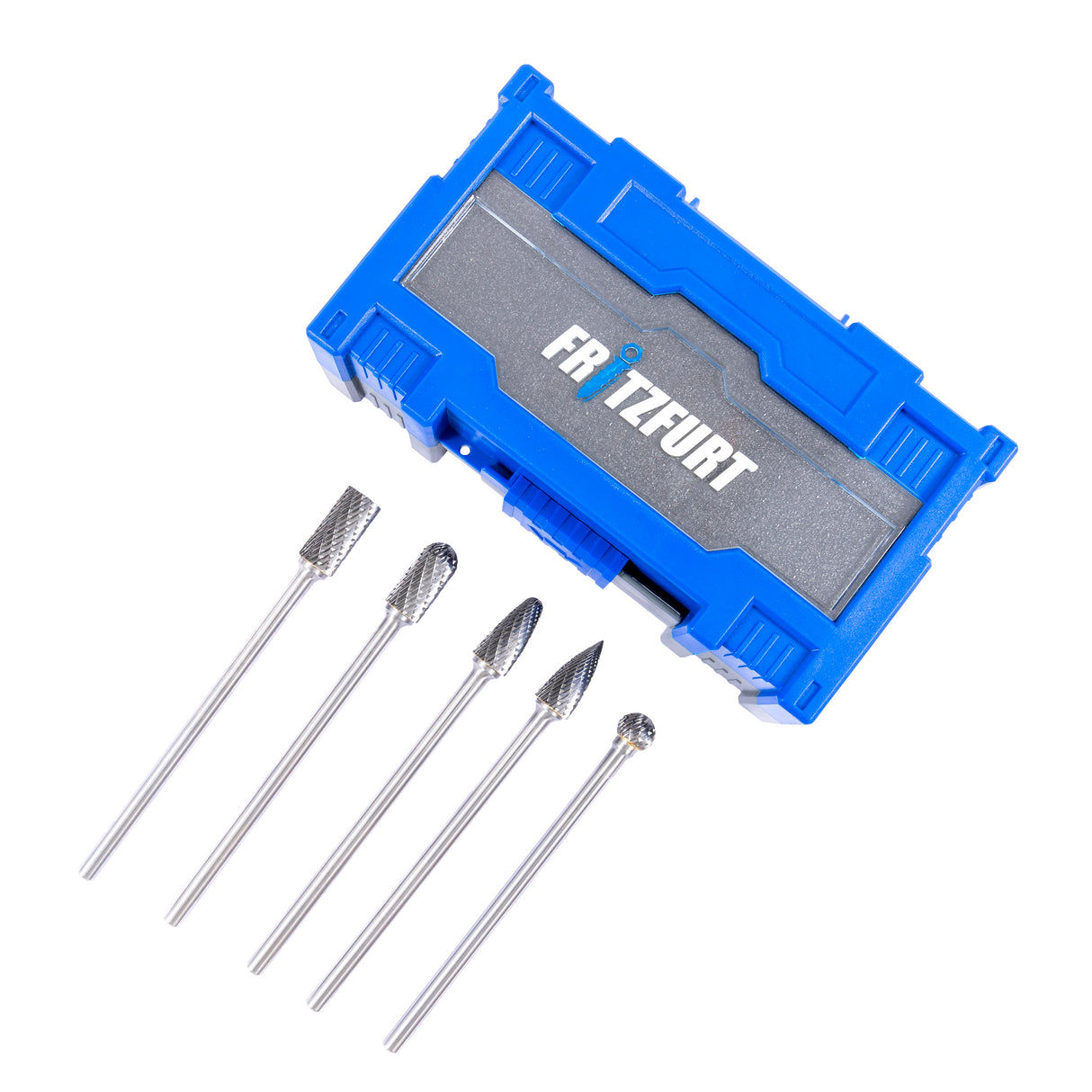 Fritzfurt Extra Long Carbide Rotary Tool Burr Set 5 Pieces 115mm, various shapes for precision woodworking tasks