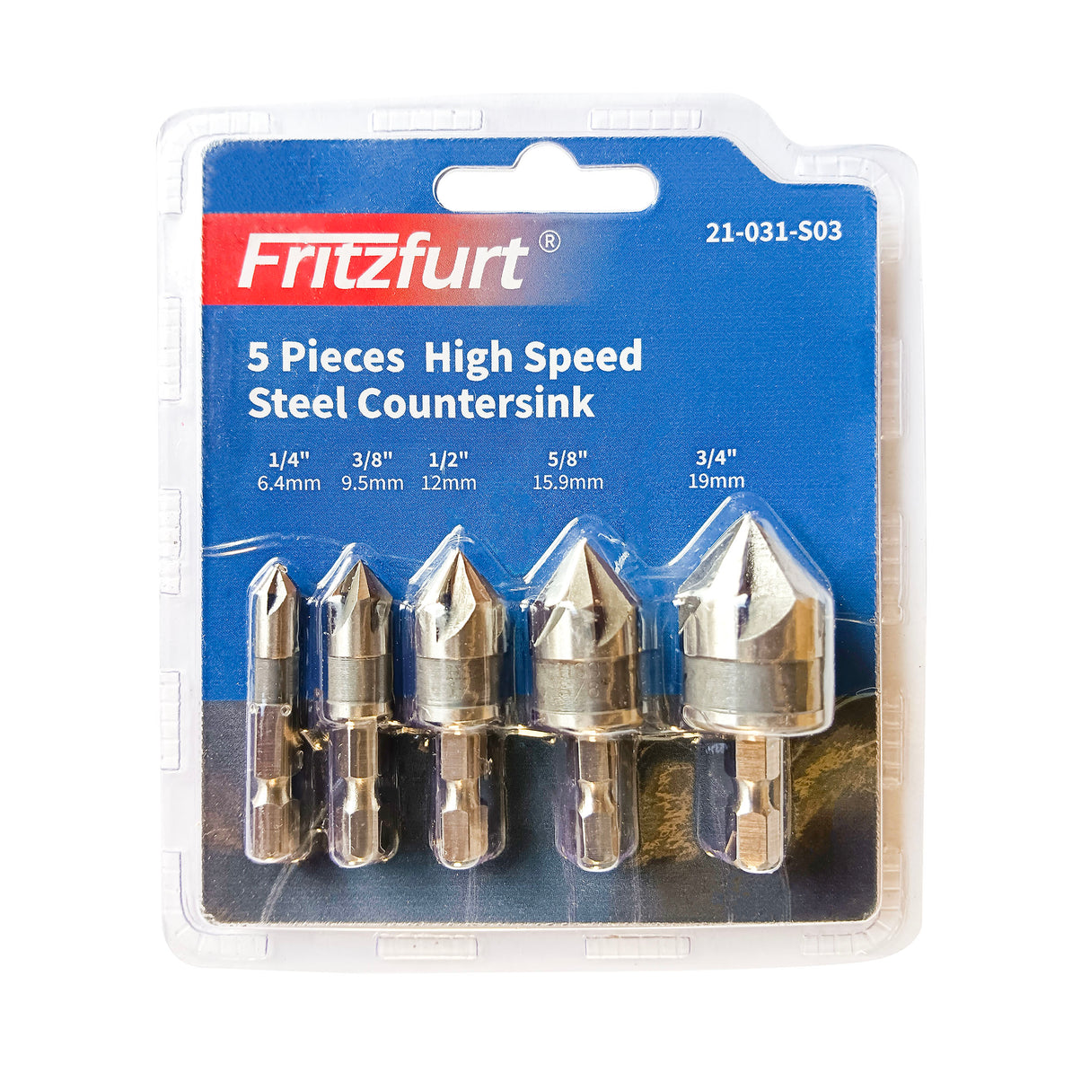 Fritzfurt Rose Head Countersink Bits Set of 5 HSS, high-speed steel construction with five-flute design for smooth drilling