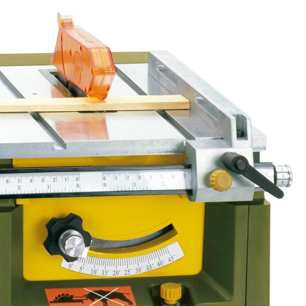 PROXXON FET Benchtop Table Saw cutting wood with precision