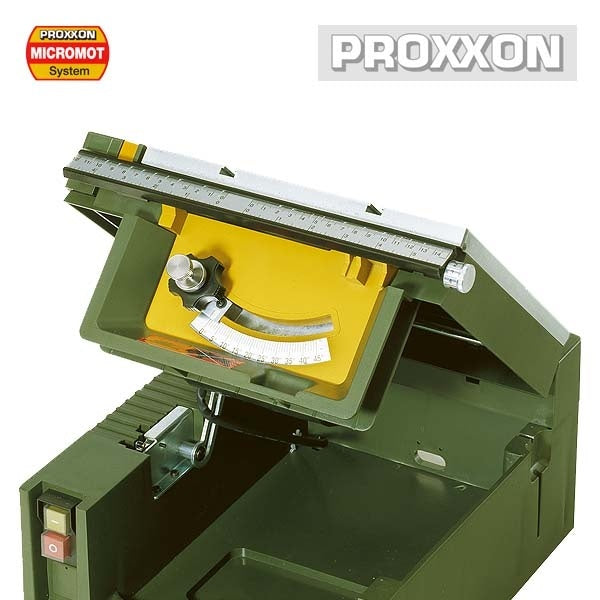 PROXXON FET Benchtop Table Saw cutting wood with precision