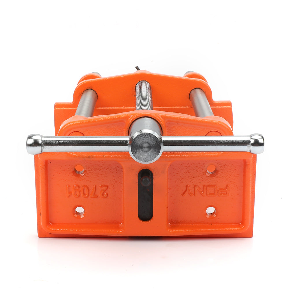 Pony Woodworker's Vice mounted on workbench, showing jaws alignment with bench top