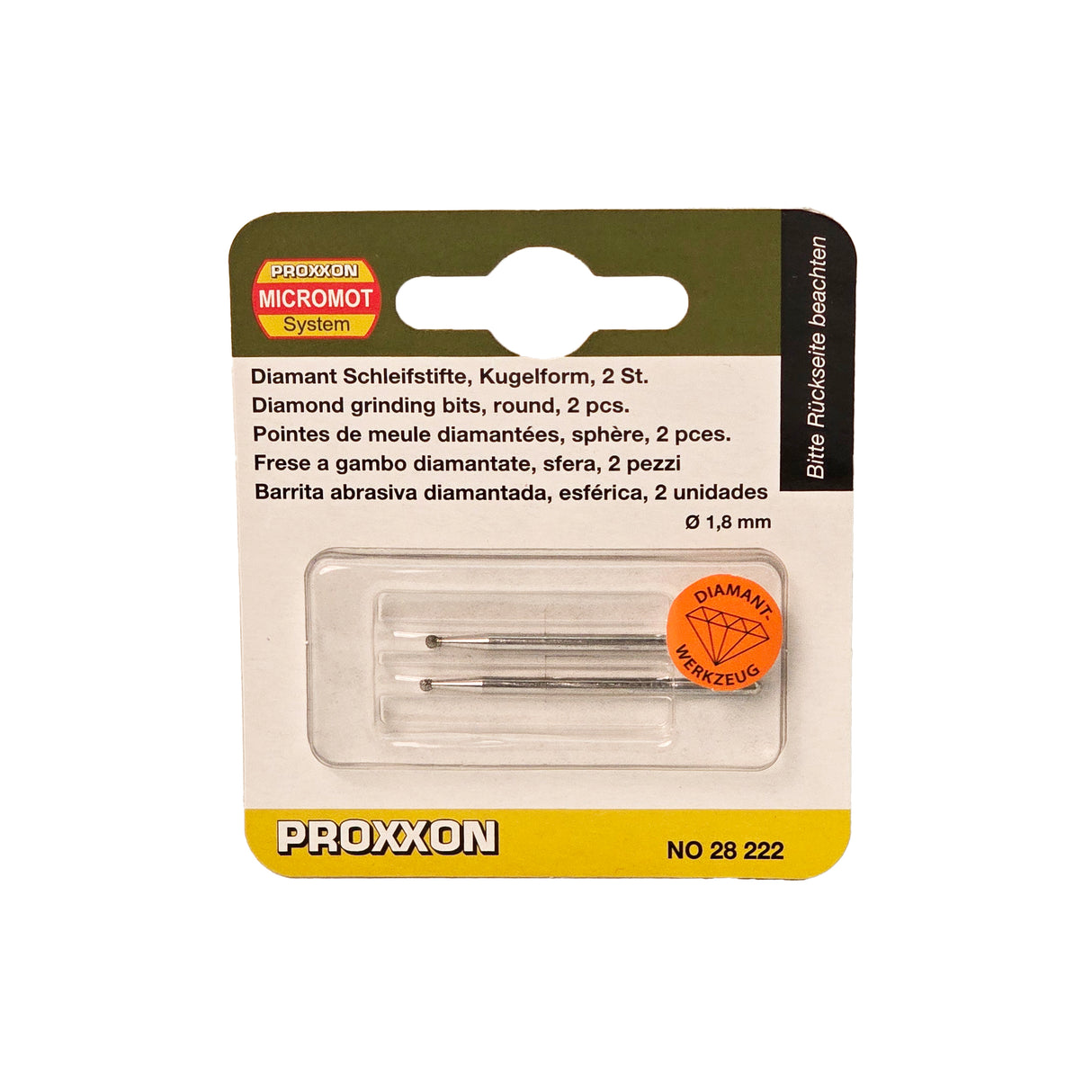 PROXXON Diamond Grinding Bits 1.0mm Round - Stainless steel shafts with diamond dust coating. Ideal for precision grinding and engraving