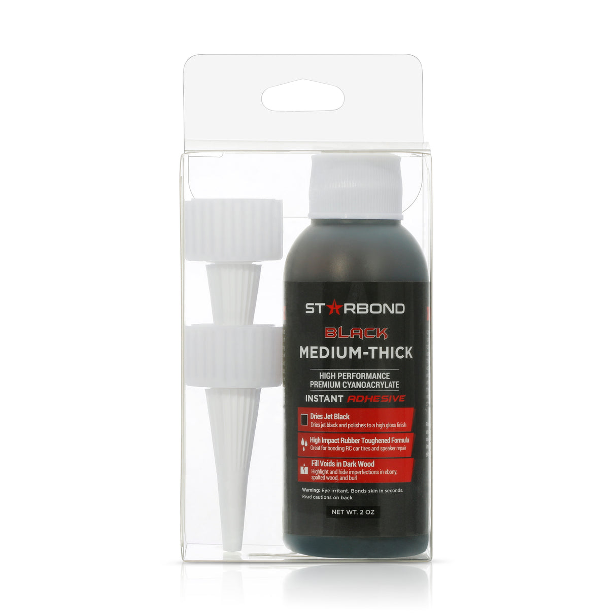 Starbond Black Medium-Thick CA Super Glue in 2oz pack with PET box