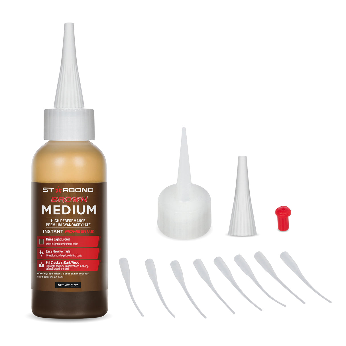 Starbond Brown Medium CA Super Glue 2oz with woodworking tools in background
