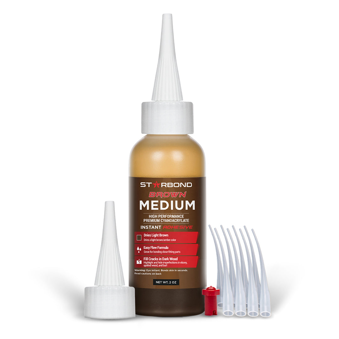 Versatile medium super glue in amber tint for woodworking