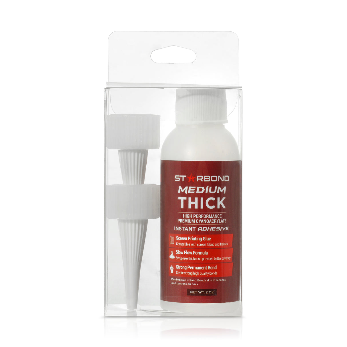 Starbond Medium-Thick CA Super Glue 2oz in PET box, ideal for controlled application and precise positioning