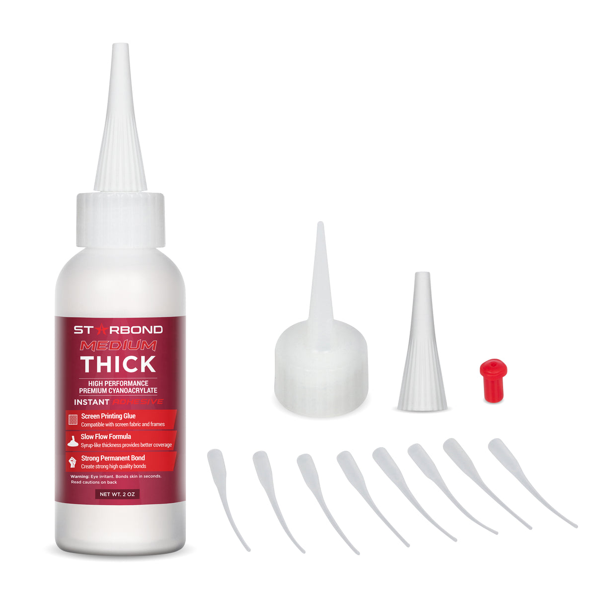 Starbond 2oz Medium-Thick CA Super Glue, ideal for controlled application and precise positioning with syrup-like viscosity