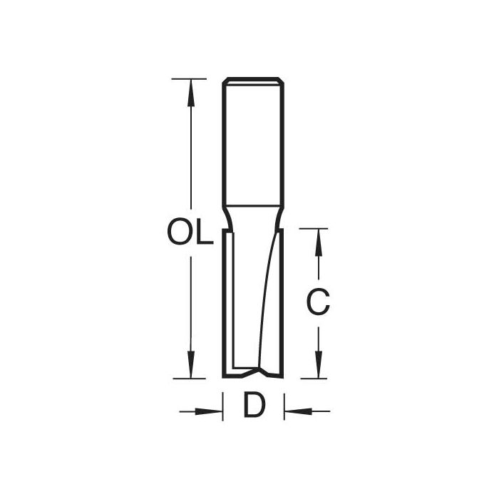 Trend TCT Straight Router Bit 2-Flute 12mm Diameter 1/4in Shank