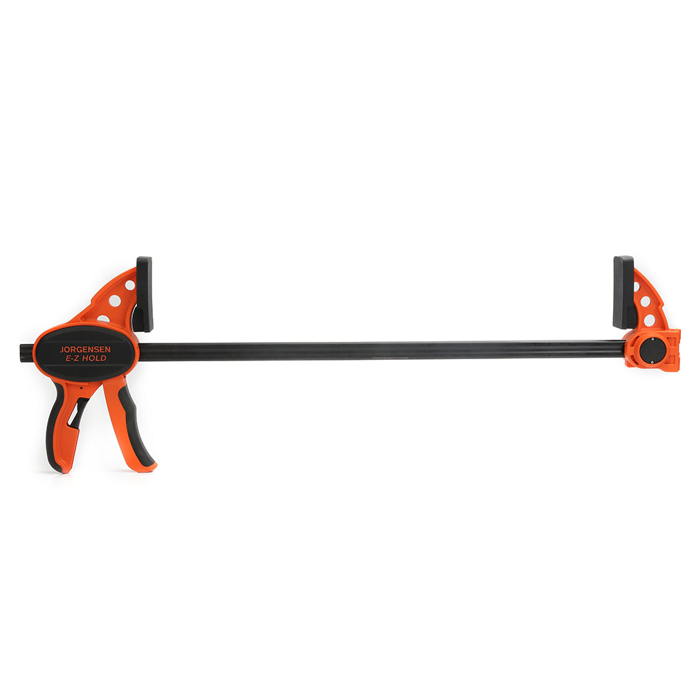 Pony Jorgensen E-Z HOLD Medium Duty Trigger Clamps in action, showing deep reach jaws and comfortable grip