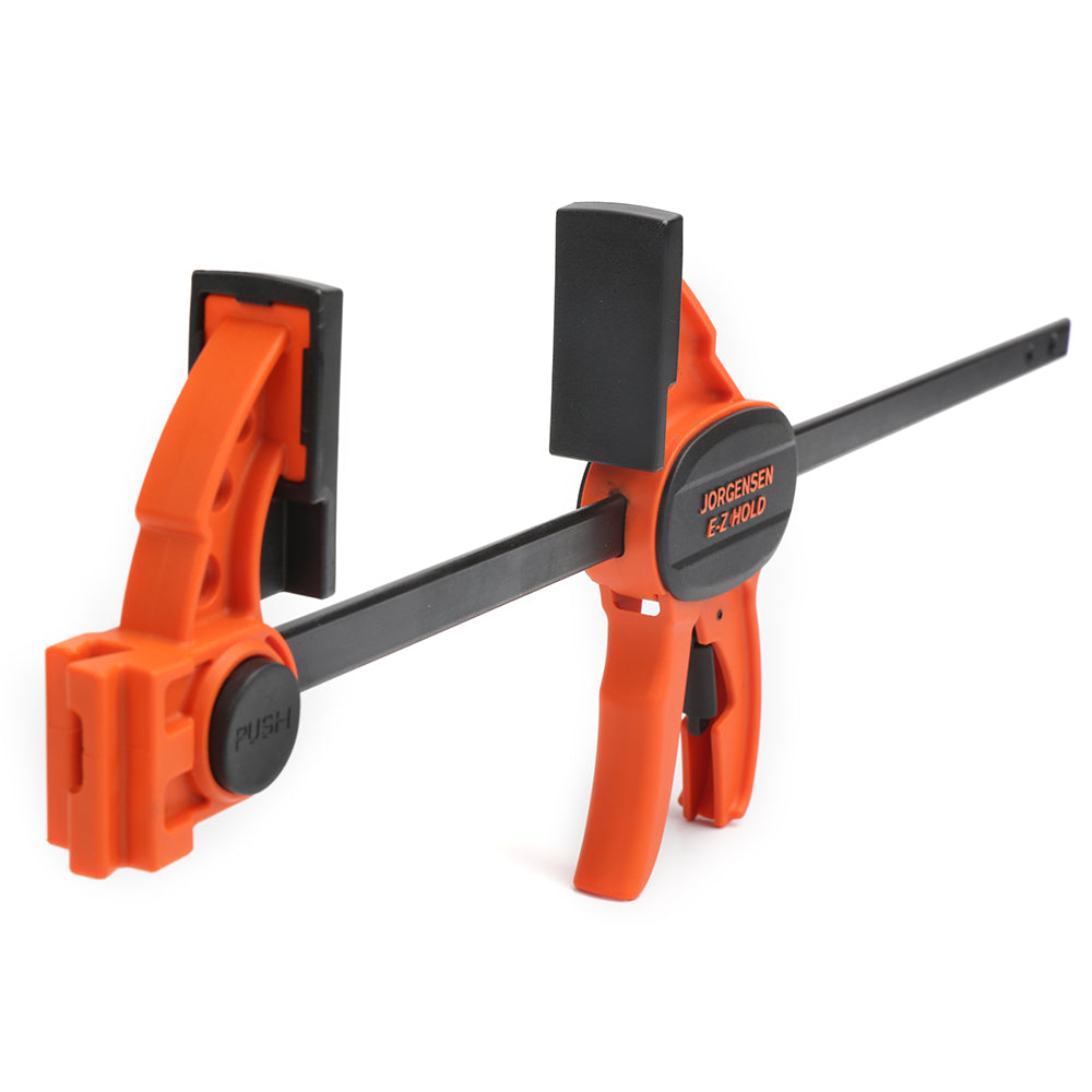 Pony Jorgensen Set of 4 E-Z HOLD Light Duty Trigger Clamps - Angle view of 300mm Capacity clamps in action