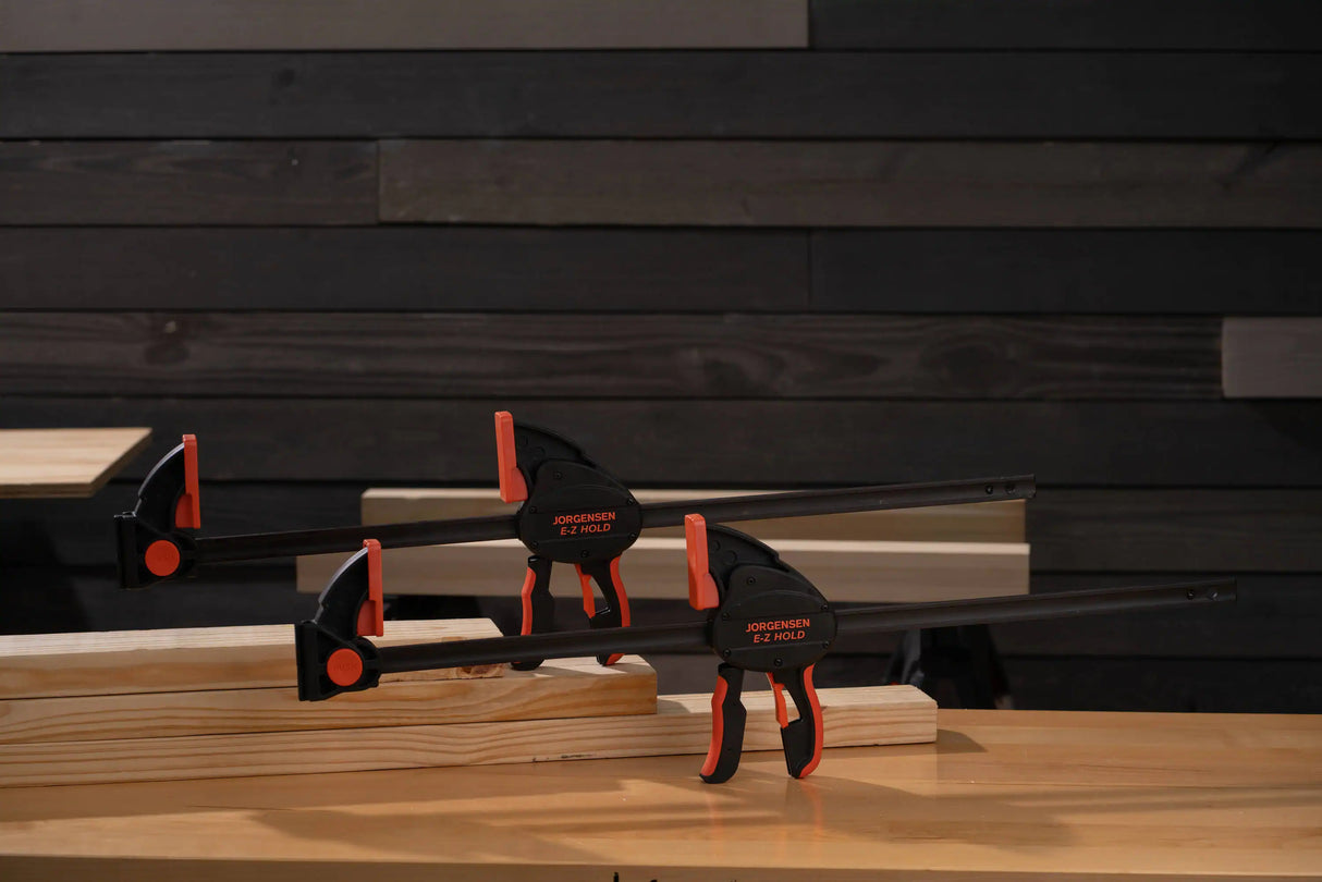 Pony Jorgensen Set of 4 E-Z HOLD Heavy Duty Trigger Clamps 610mm Capacity in use on woodworking project