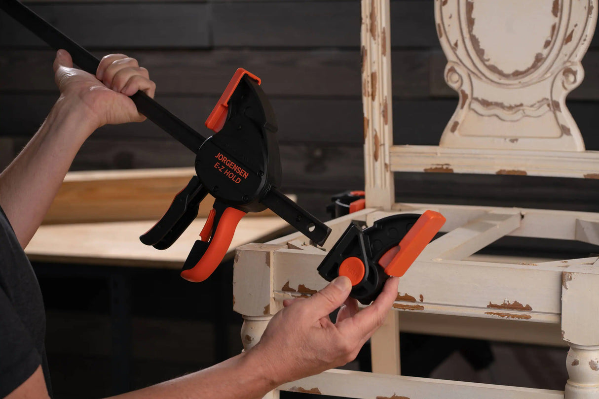Pony Jorgensen Set of 4 E-Z HOLD trigger clamps in use on woodworking project