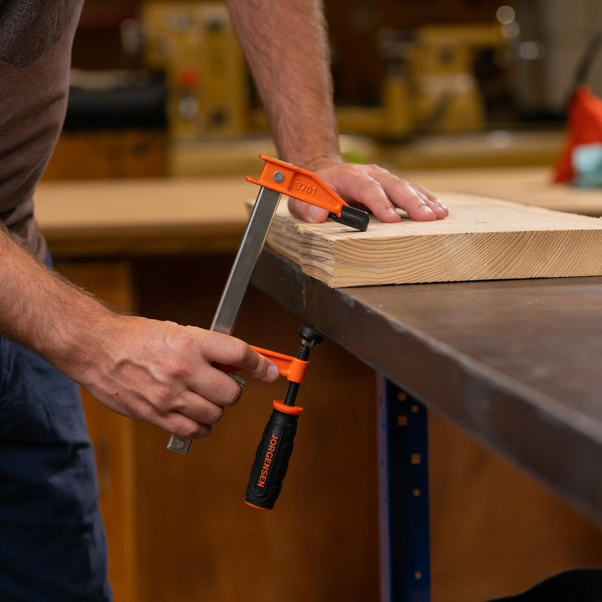 Pony Jorgensen Set of 4 Medium Duty Quick Action Clutched F Clamps in use on woodworking project