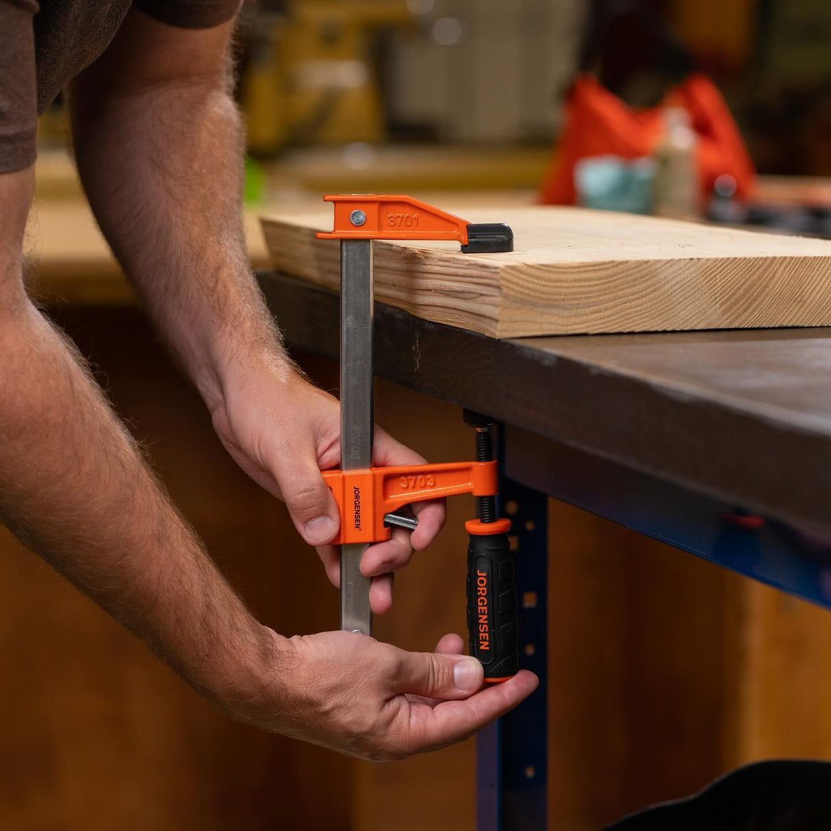 Pony Jorgensen Set of 4 Medium Duty Quick Action Clutched F Clamps in use on woodworking project