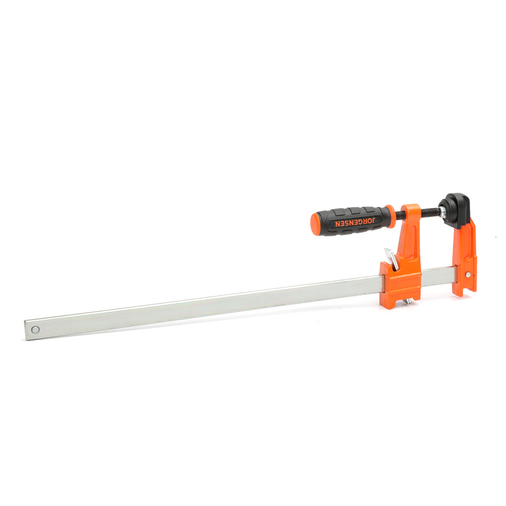 Pony Jorgensen Set of 4 Light Duty Quick Action Clutched F Clamps - 300mm Capacity - Angle view of 4 clamps on wood surface