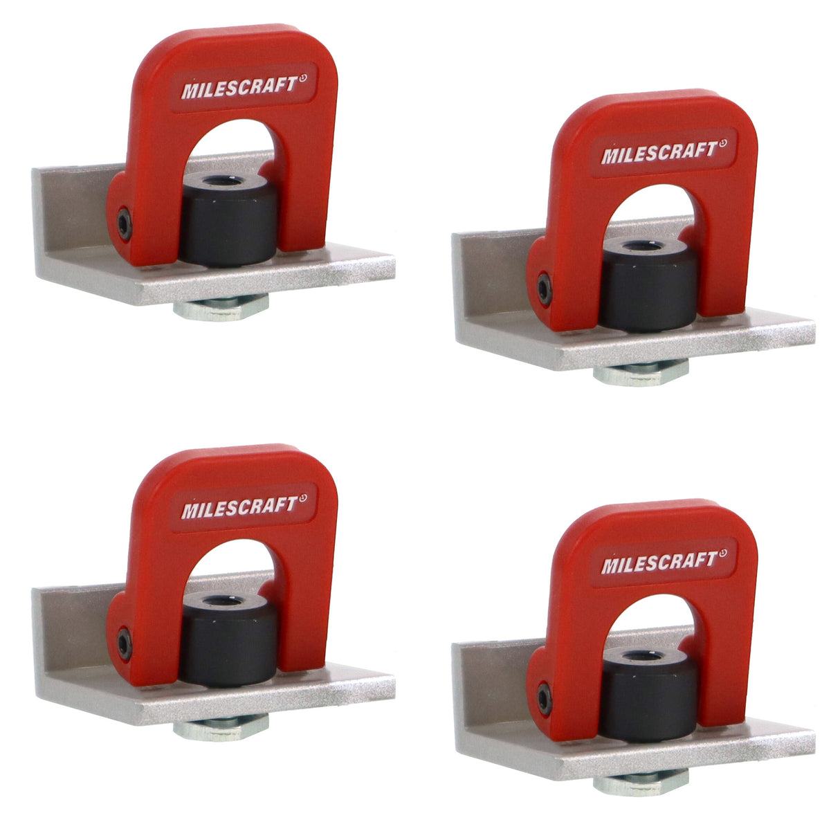 Milescraft Pack of 4 Rotatable T-Track CamStops for horizontal inline clamping with custom cam handles