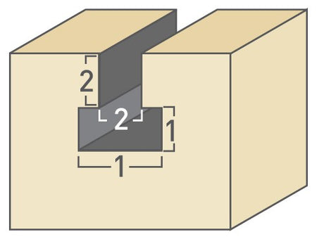 Torquata Keyhole Plunge Router Bit creating hanging hooks and grooves for nuts and bolt heads