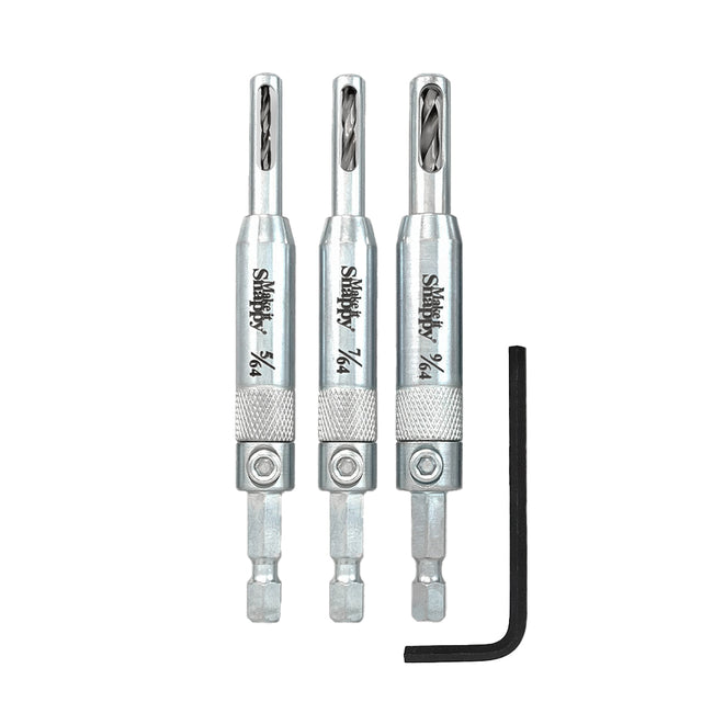 Snappy Set of 3 Self-Centering Hinge Screw Pilot Vix Bit 1/4in Hex Shank - Close-up view of premium quality hinge screw pilot bit