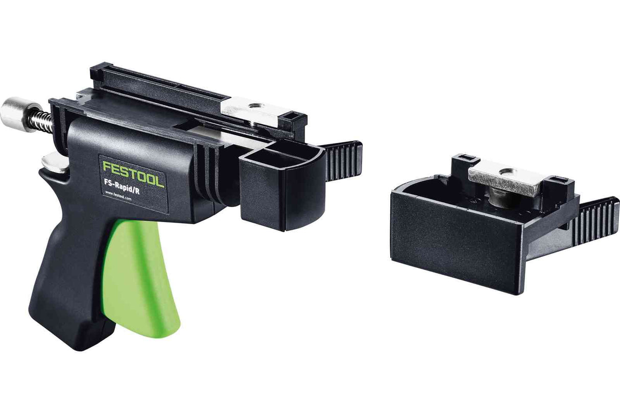 Festool FS Guide Rail Rapid Clamp Right Set attached to workpiece with single hand movement