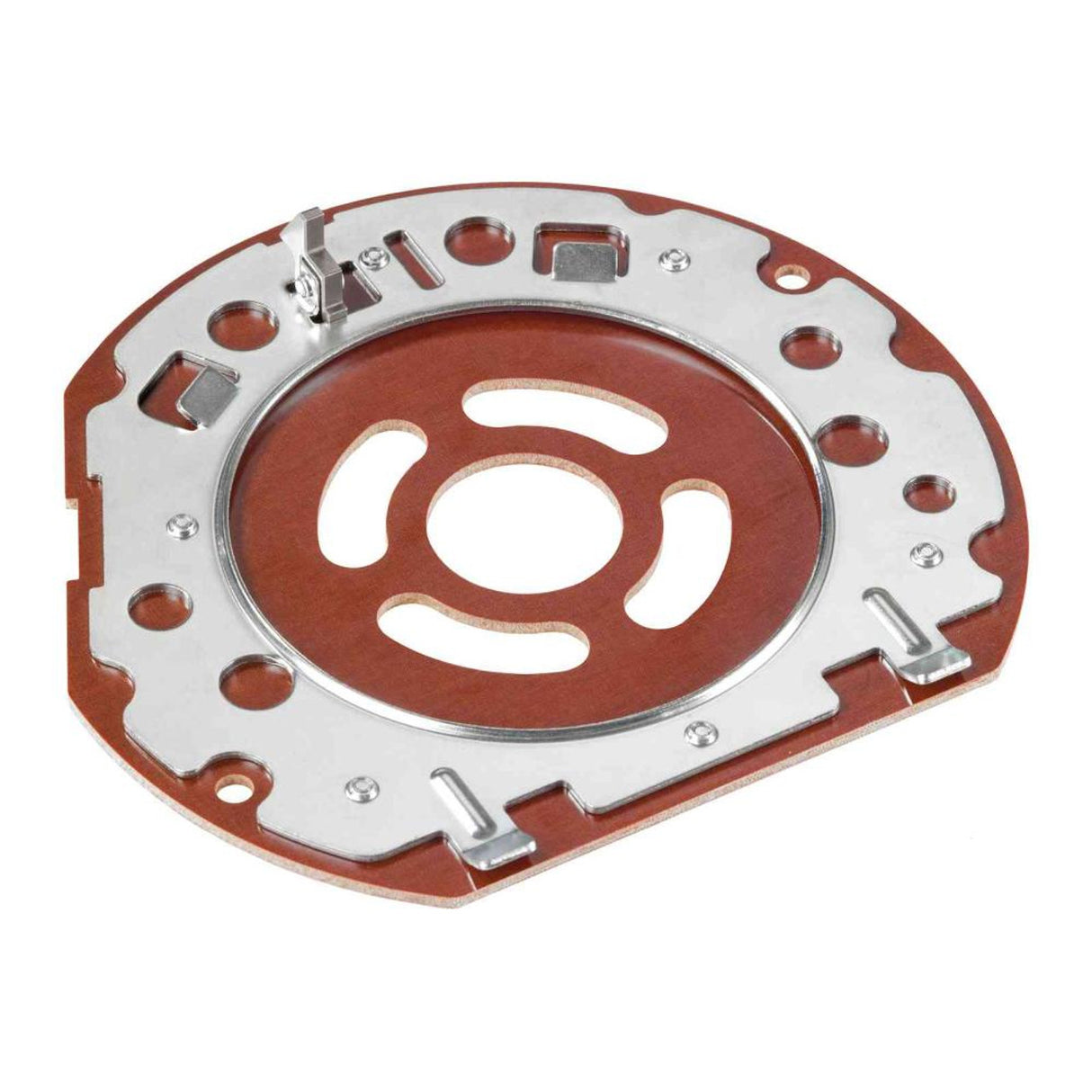 Festool OF 1400 Plunge Router's Hard Fibre Base Plate, designed for stability on outside corners with small edge bits