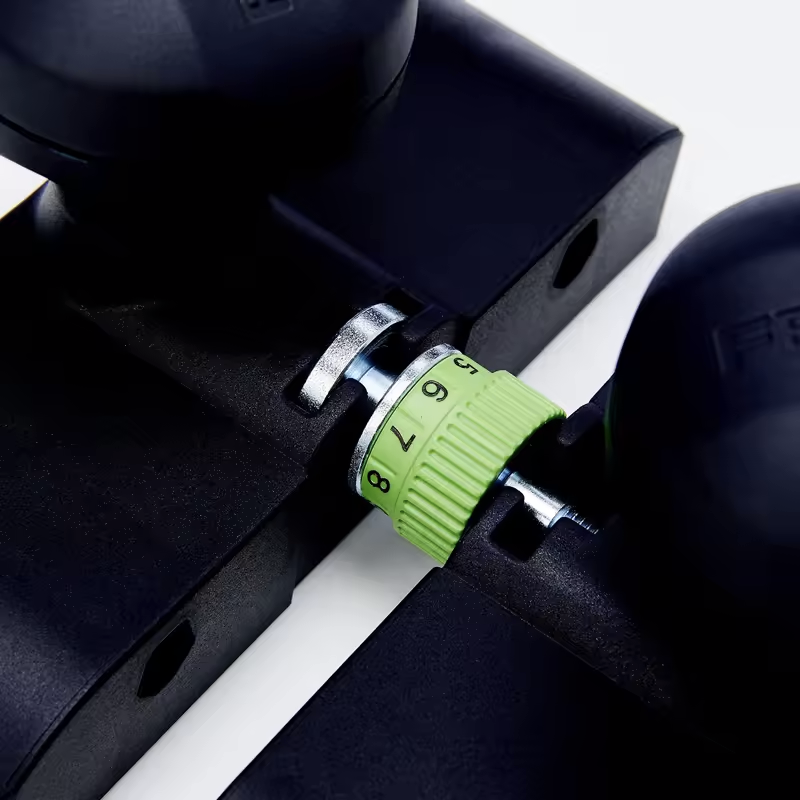 Festool OF 1400 router guide rail adapter in use with FS guide rail system