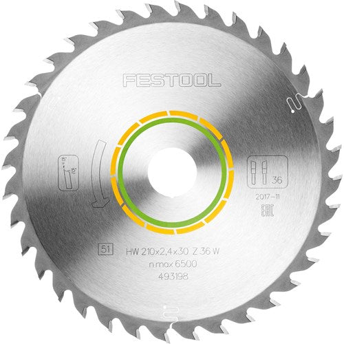 Festool 210mm 36 Tooth Universal Saw Blade for precise cuts on wood, building panels, and soft plastics