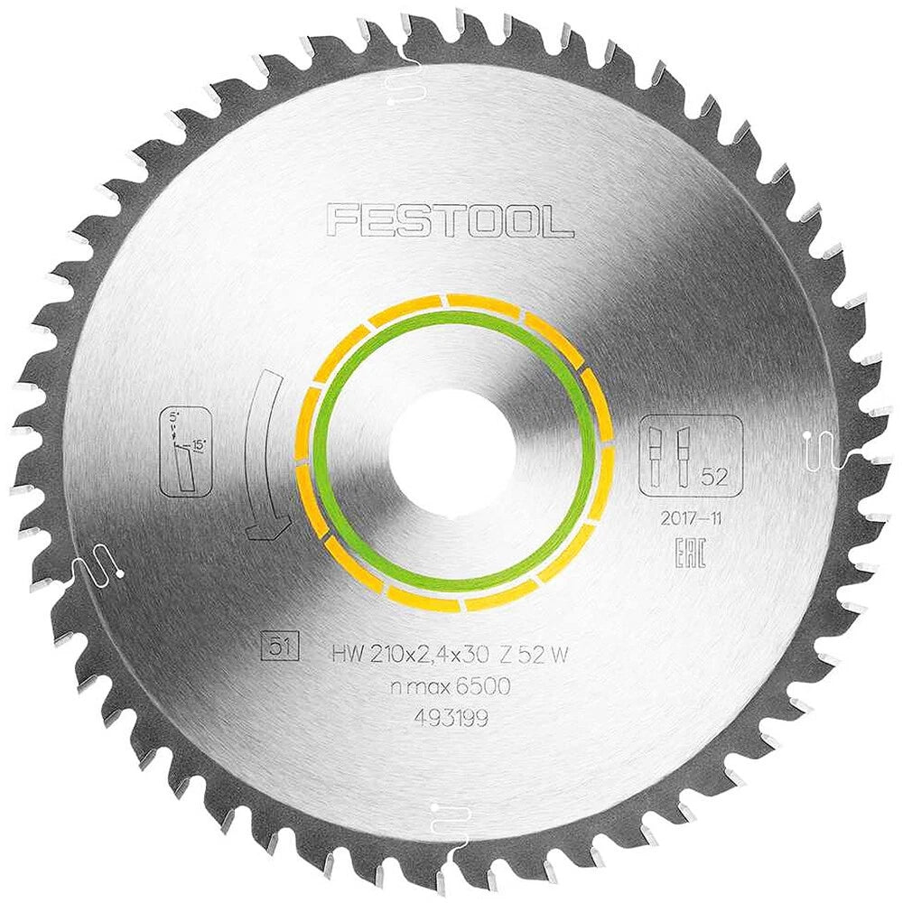 Festool 210mm Fine Tooth Saw Blade for Veneered Panels, MDF - 52 Tooth - High-Quality Metal - Precise Cuts