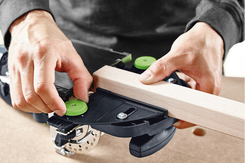 Festool Domino Trim Stop Attachment for DF 500 & DF 700 Joiners, showing adjustable sides for precise mortise placement