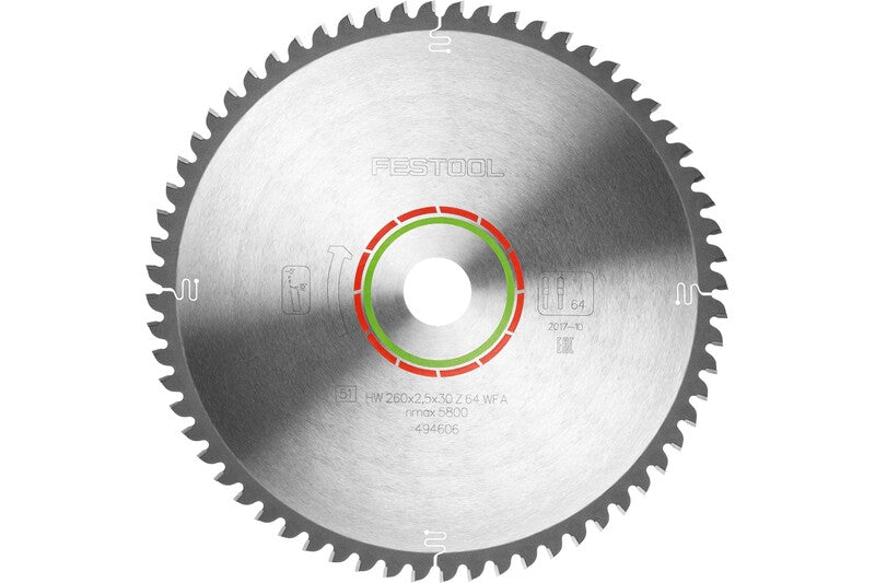 Festool Laminate Saw Blade 260mm x 2.5mm x 30mm 64 Tooth for precise cross cuts on laminate and mineral materials