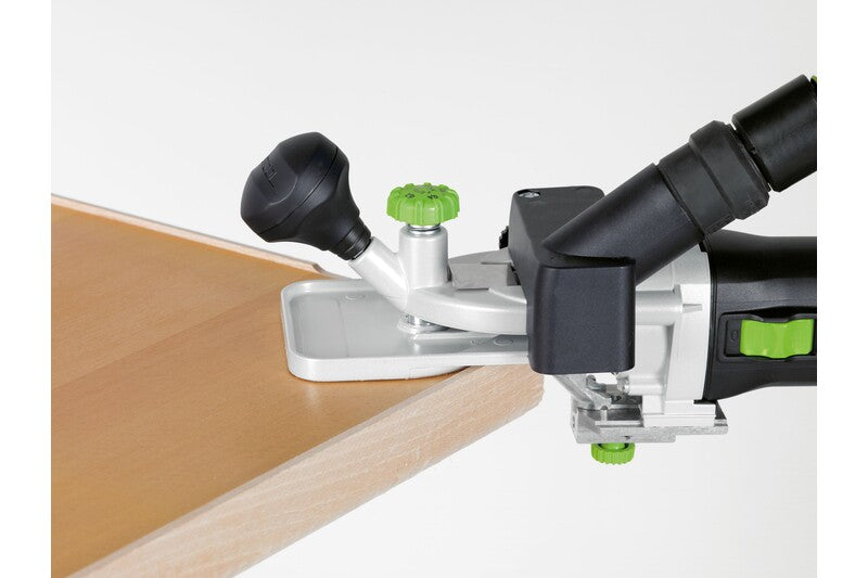 Festool 1.5 Degree Base Plate Trimmer Accessory, angled view showing precise adjustment for edge banding trimming