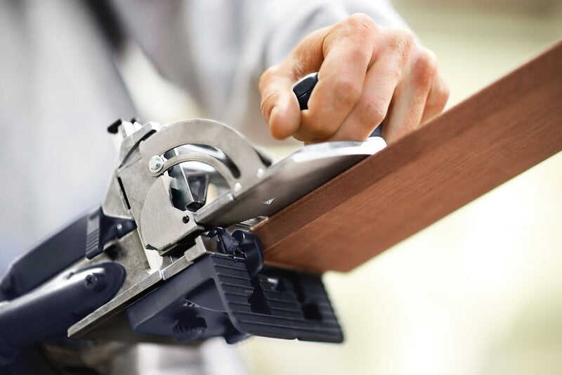 Festool DF 500 Domino Joiner Vertical Stop Attachment with integrated index stops for precise mortising near workpiece edges