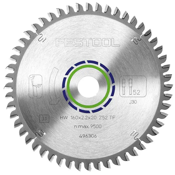 Festool 160mm Aluminium Saw Blade with 52 Teeth for precise cuts in aluminum and plastics