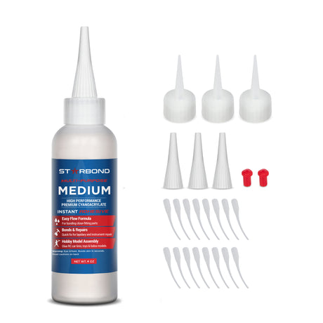 Starbond Multi-Purpose Medium CA Super Glue - 4oz size with supplies, ideal for precision crafting