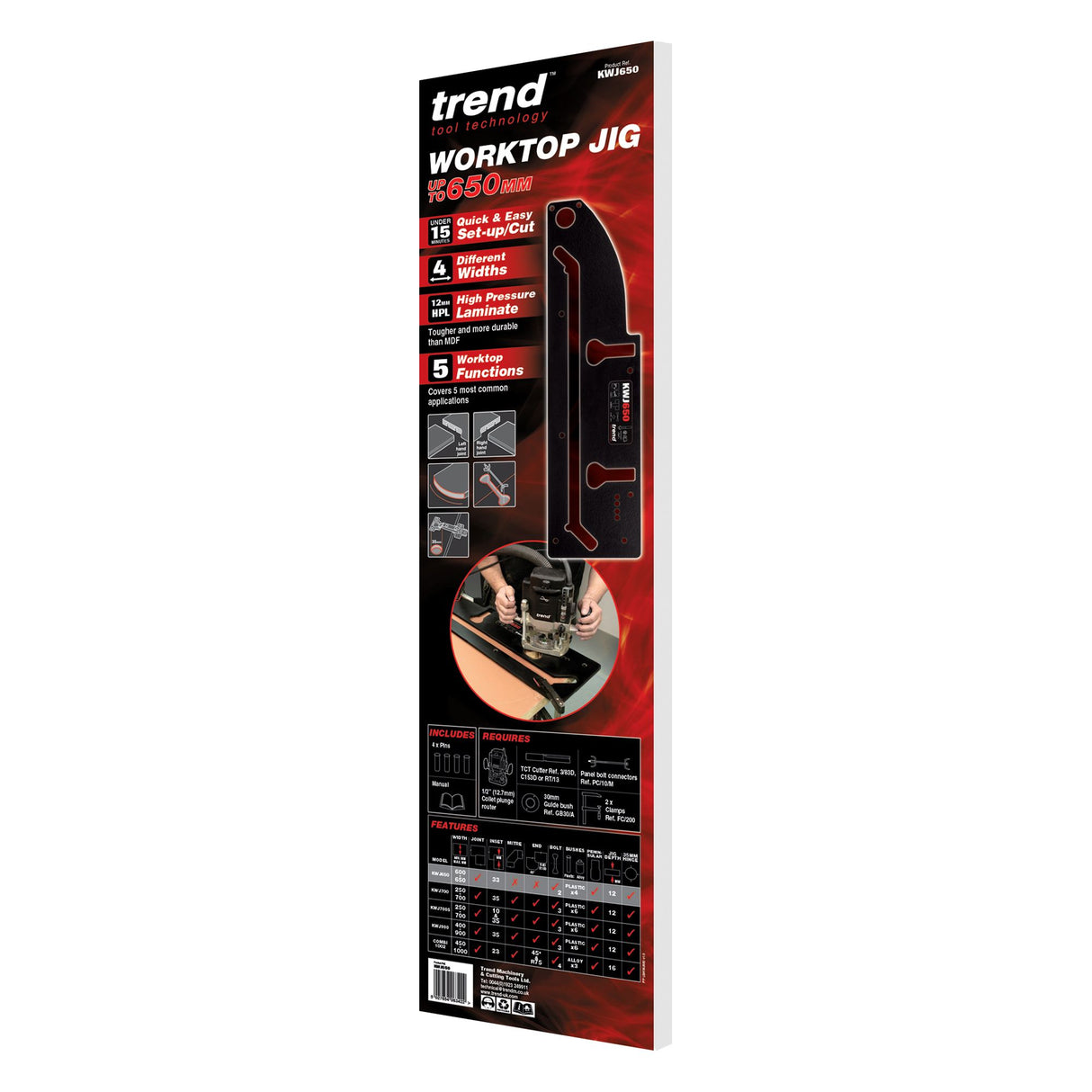 Trend 650mm Kitchen Worktop Router Jig in packaging