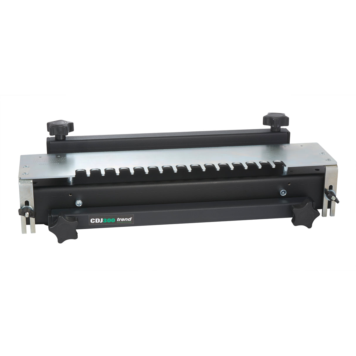 Trend Dovetail Jig 300mm in use with plunge router showcasing precise half-blind dovetail joint template