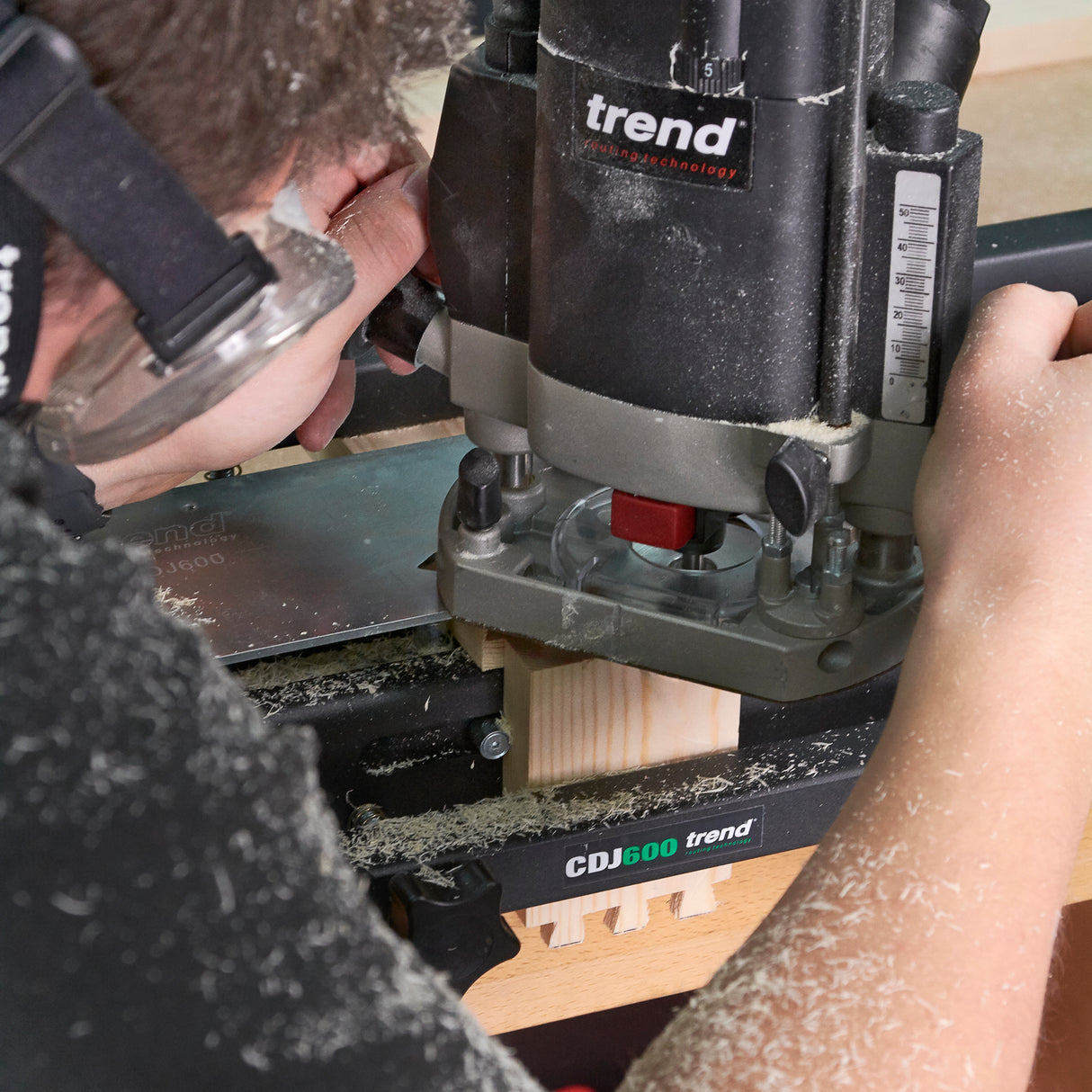 Trend Dovetail Jig 600mm in action, crafting precise half-blind dovetail joints with ease
